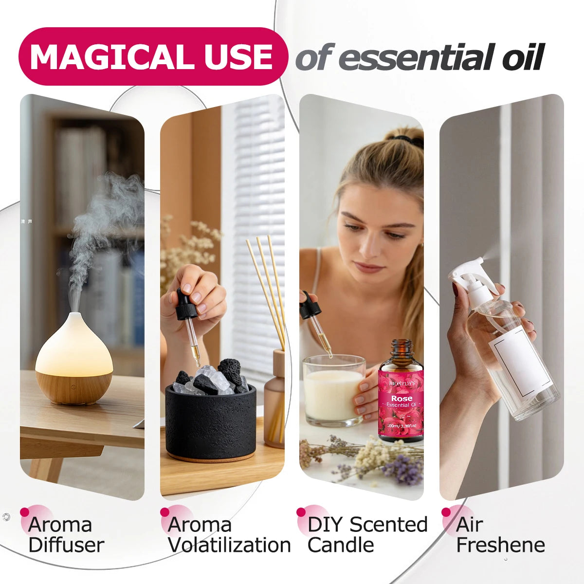 Rose Essential Oil, Elegant Floral Fragrance Oil for Diffusers, DIY Scented Crafts & Aromatherapy, Soft Romantic Aroma