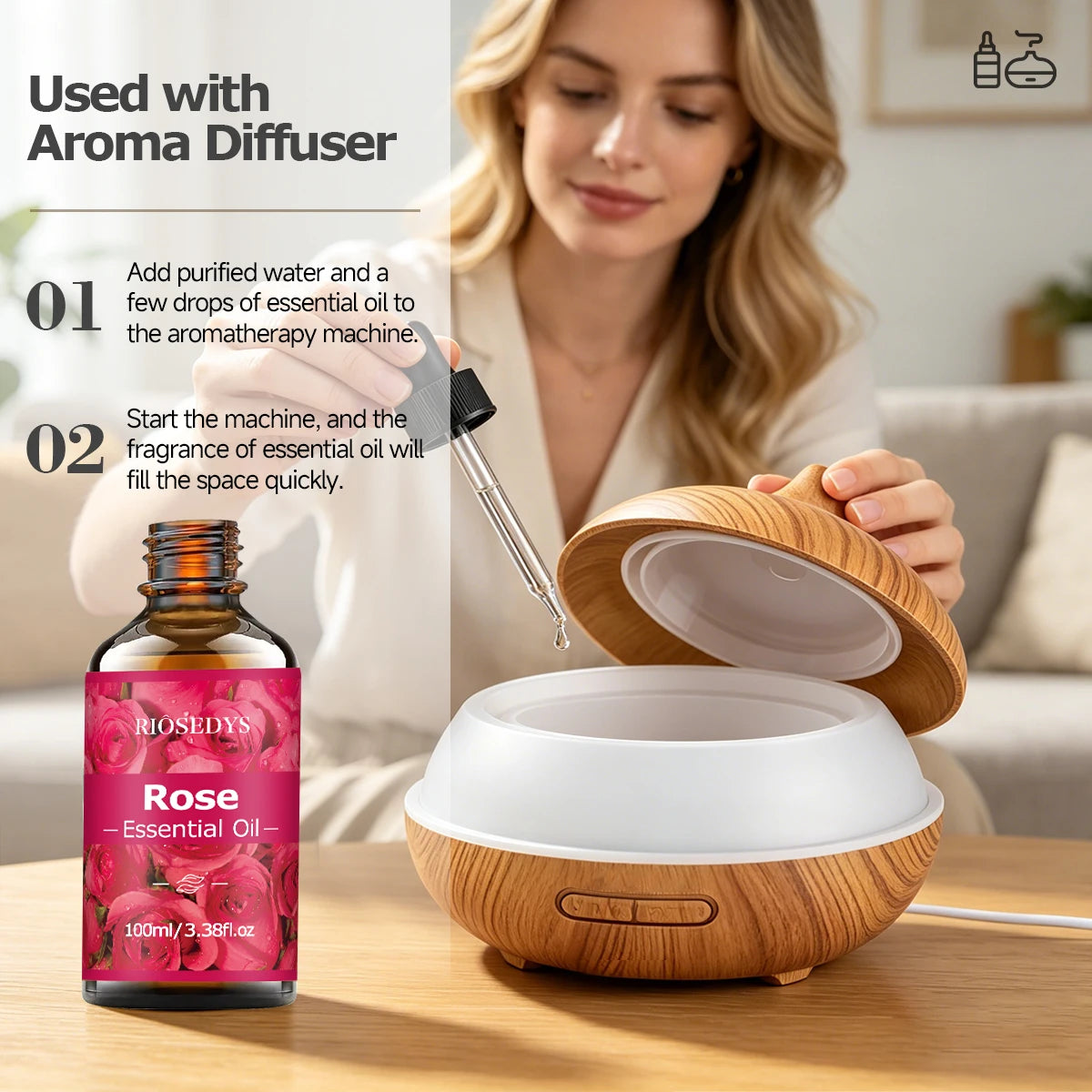 Rose Essential Oil, Elegant Floral Fragrance Oil for Diffusers, DIY Scented Crafts & Aromatherapy, Soft Romantic Aroma
