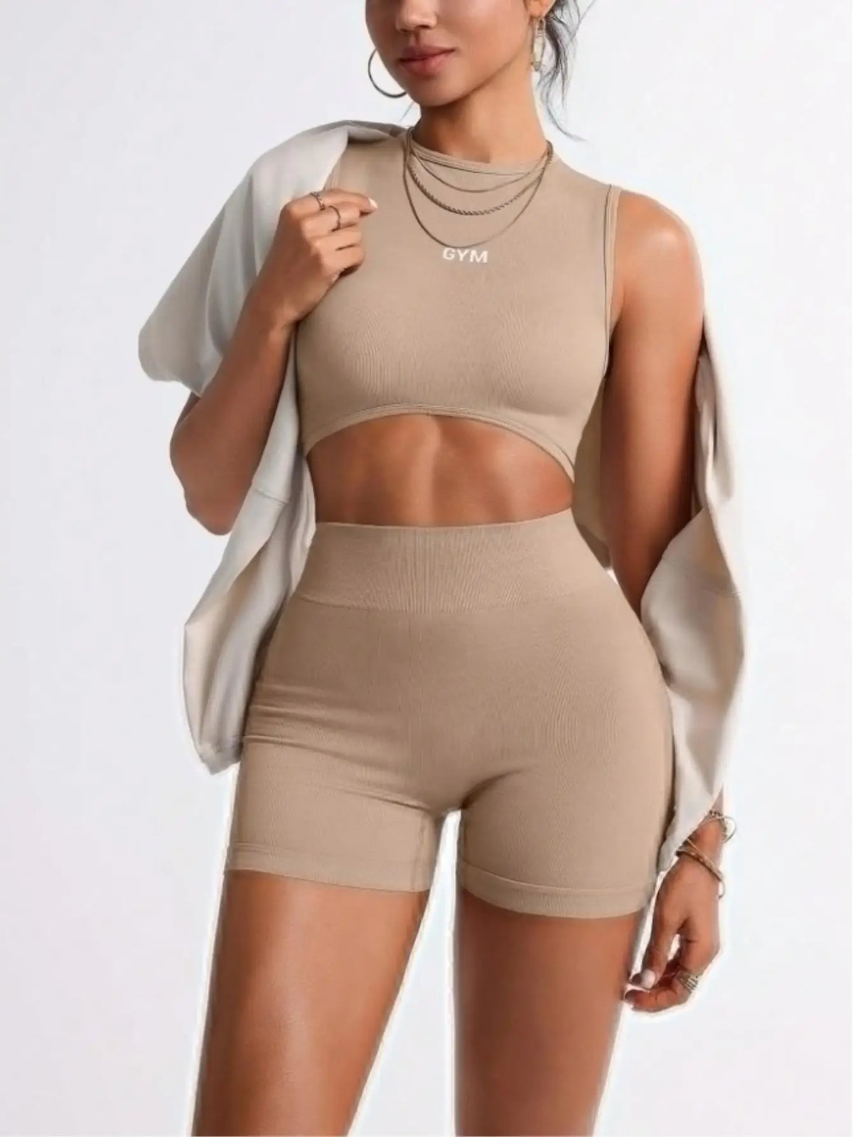 Women's 2 Piece Workout Sets Letter Print Crop Tank Top and High Waisted Biker Shorts Gym Outfits