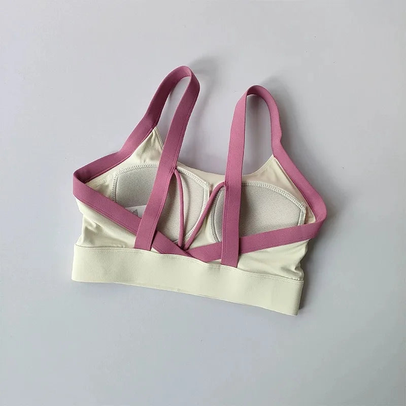 High Intensity Color Blocking Cross Back Integrated Yoga Set Sports Underwear High Waist and Hip Lifting Fitness Leggings