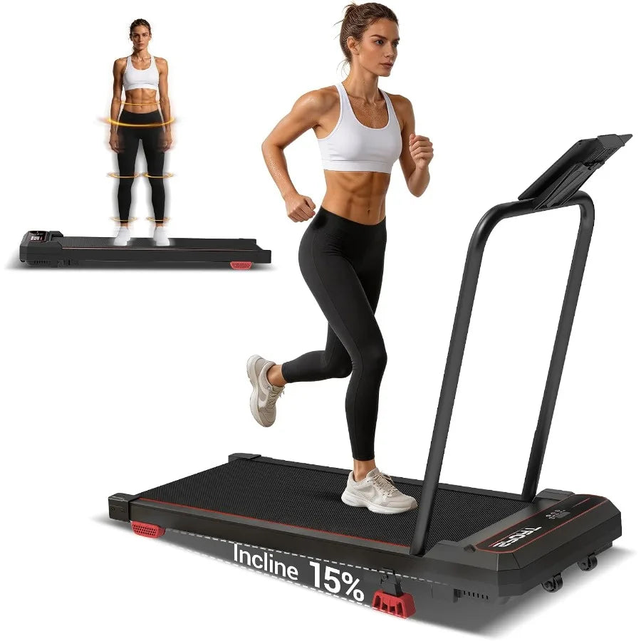 15 Incline Walking Pad with Vibration Plate Handle Bar for home gym use, steel frame, black, compact foldable design