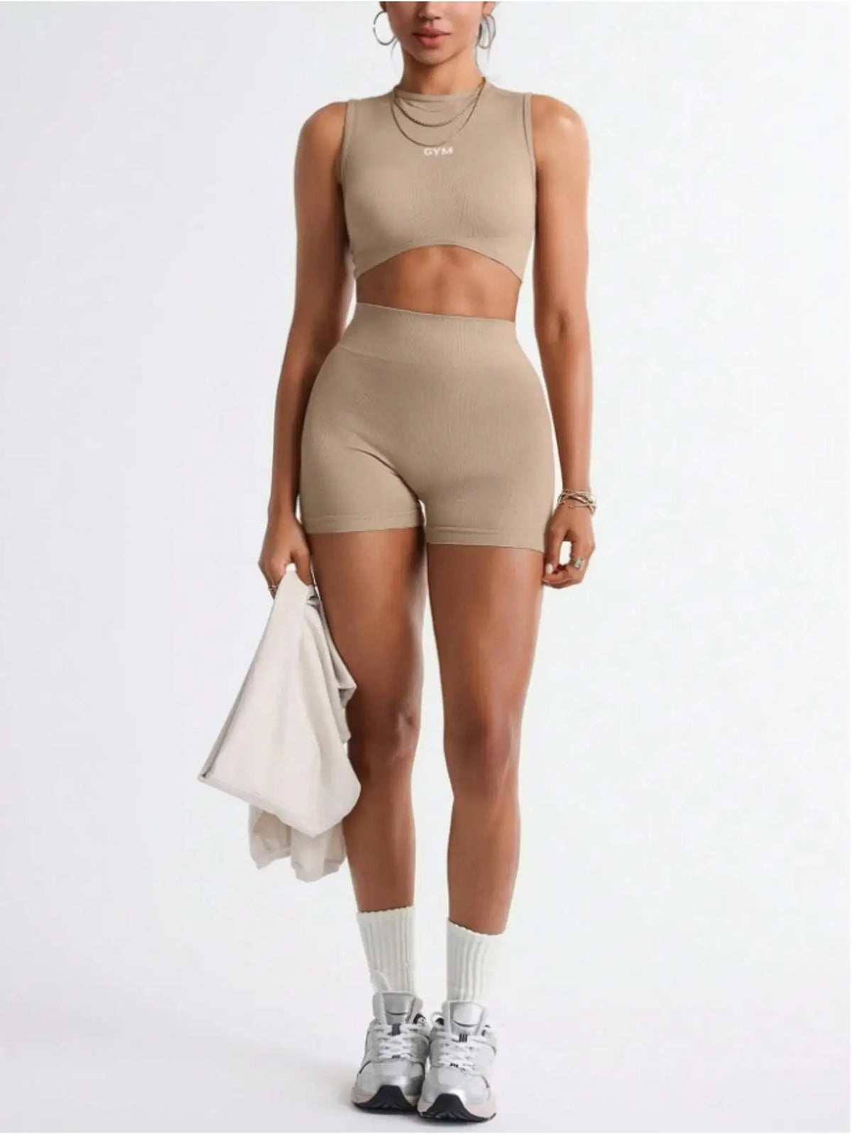 Women's 2 Piece Workout Sets Letter Print Crop Tank Top and High Waisted Biker Shorts Gym Outfits