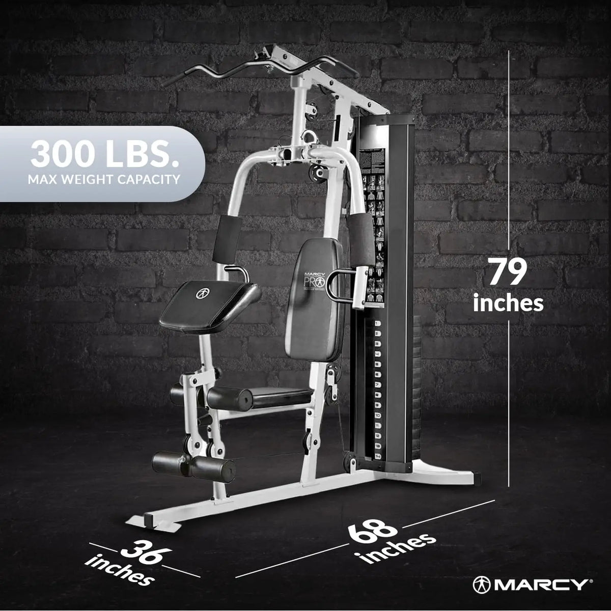 Home Gym Workout Station with Curl Pad, Lat Pulldown, Leg Developer & Weights, White, Custom