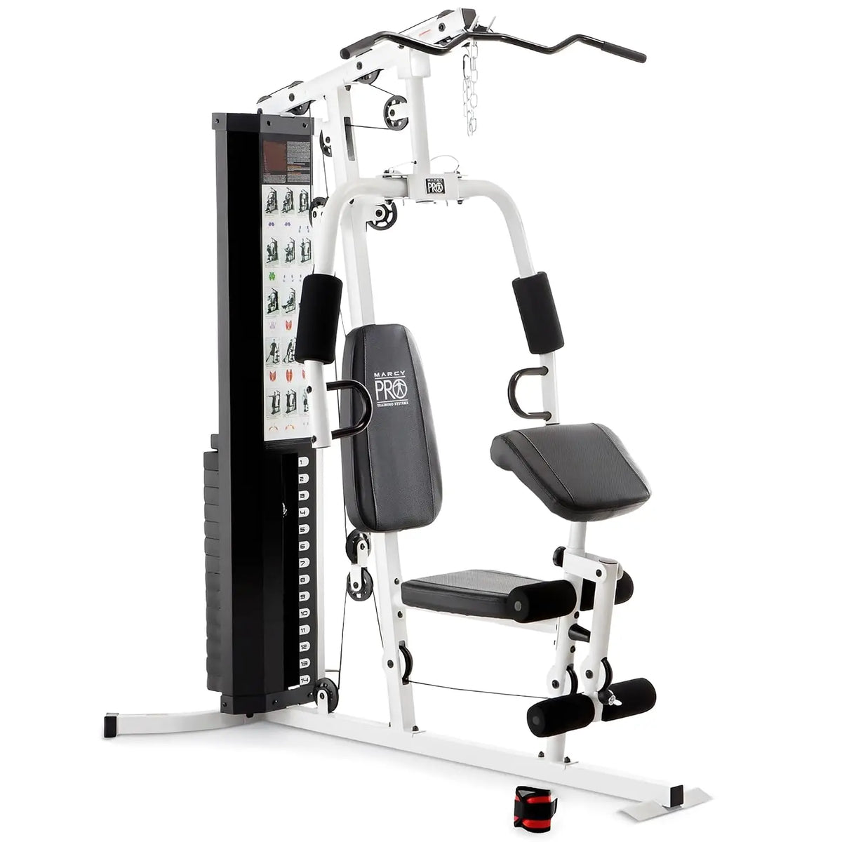 Home Gym Workout Station with Curl Pad, Lat Pulldown, Leg Developer & Weights, White, Custom