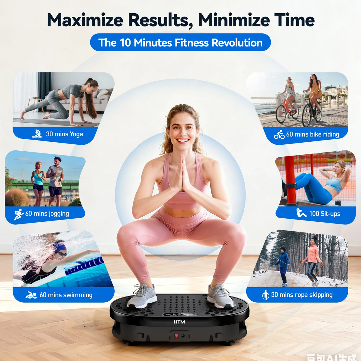 18''/20''/22'' Vibration Plate Fitness Multi-Function Vibration Trainer Whole Body Workout for Home Gym Muscle Relax Exercise