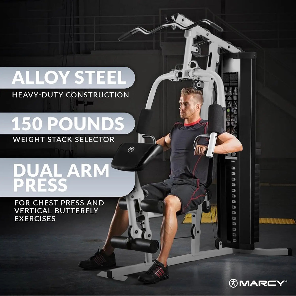 Home Gym Workout Station with Curl Pad, Lat Pulldown, Leg Developer & Weights, White, Custom