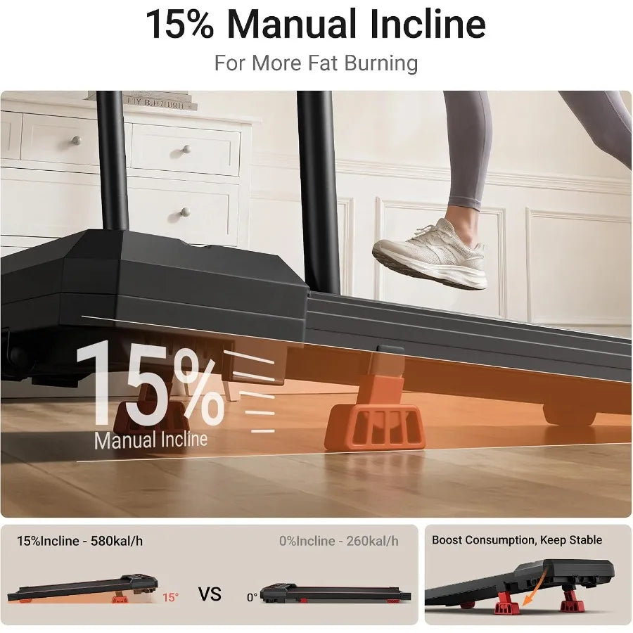 15 Incline Walking Pad with Vibration Plate Handle Bar for home gym use, steel frame, black, compact foldable design