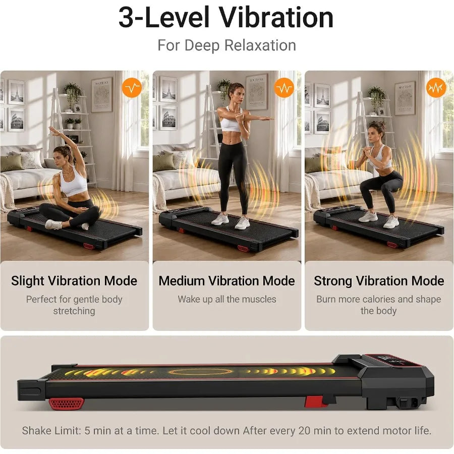 15 Incline Walking Pad with Vibration Plate Handle Bar for home gym use, steel frame, black, compact foldable design