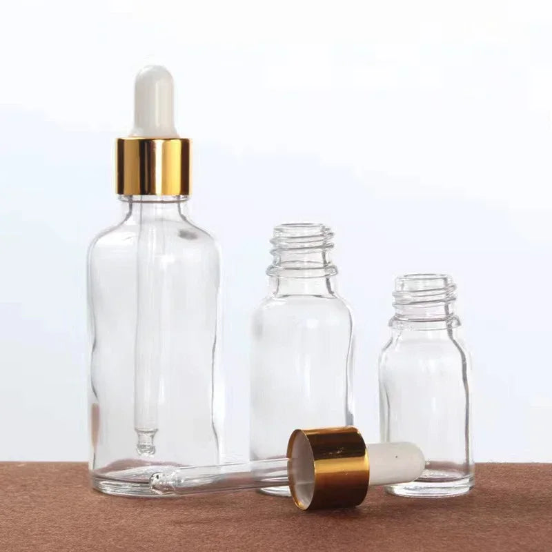 28pcs 15/30/50ml Golden Empty Dropper Bottle Essential Oil Glass Bottle Refillable Aromatherapy with Funnel Glass Eye Dropper