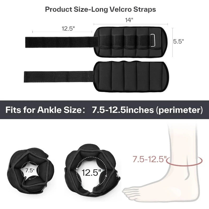 Adjustable Ankle Weights 1 Pair 2 4 6 8 10 Lbs Leg Weight Straps for Women Men, Weighted Ankle Weights Set for Gym,