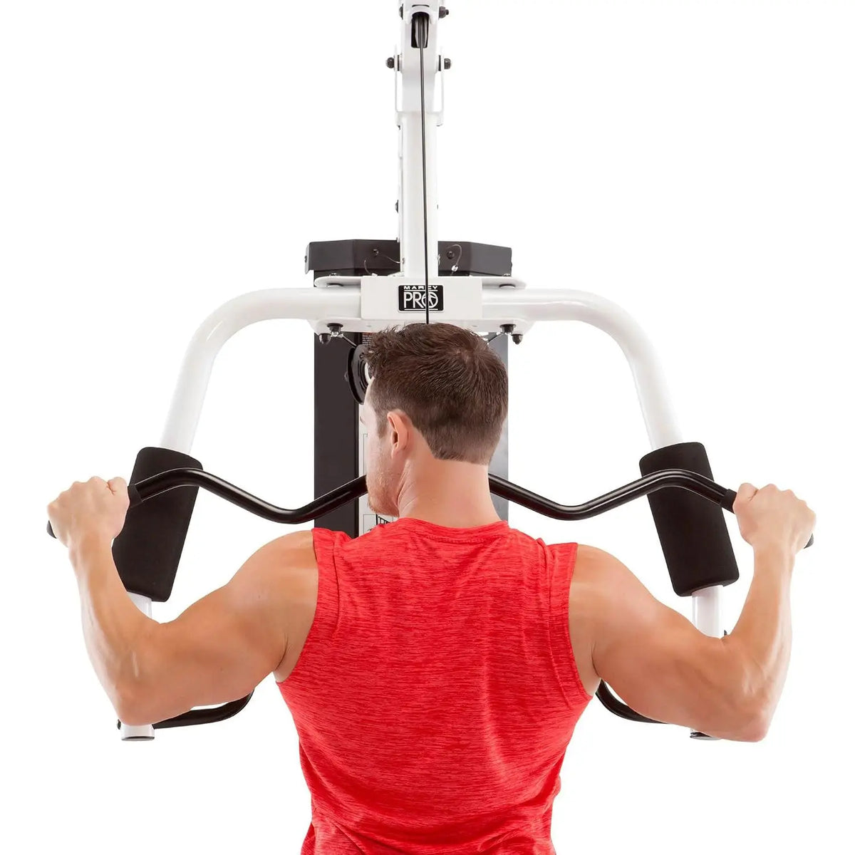 Home Gym Workout Station with Curl Pad, Lat Pulldown, Leg Developer & Weights, White, Custom