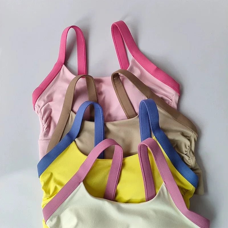 High Intensity Color Blocking Cross Back Integrated Yoga Set Sports Underwear High Waist and Hip Lifting Fitness Leggings