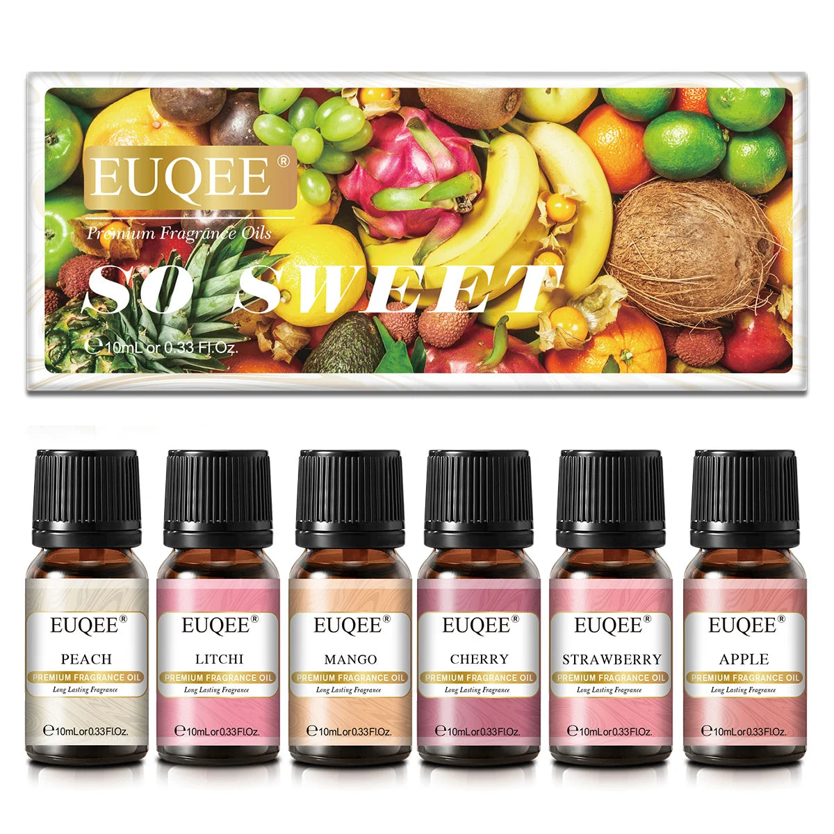 EUQEE Christmas Gift Set Aromatherapy Fragrance Oil 6 x 10ml Peach Litch Mango Cherry Strawberry Apple Aroma Oils For Diffuser,Candle Making