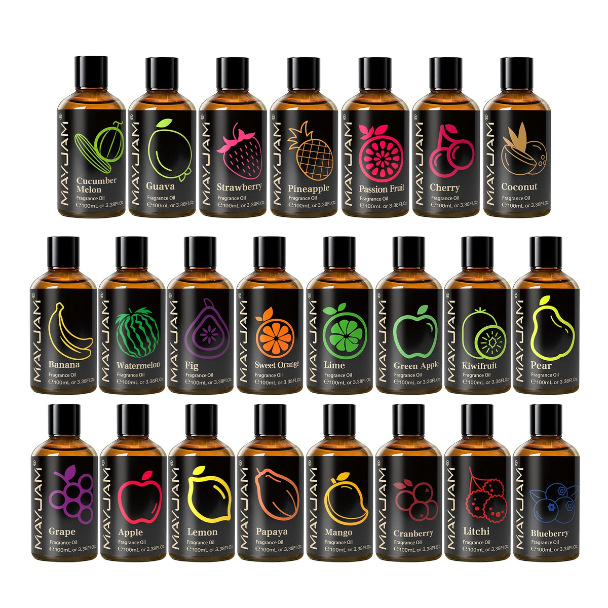3.38fl.oz Fragrance Oil for Aroma Humidifier Home Car Diffuser Black Orchid Orange Blossom Honeysuckle Lime Guava Green Apple